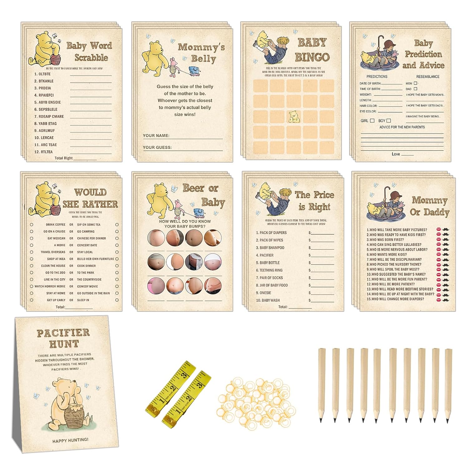 Winnie Baby Shower Games & Decor - 9 Activities, Party Favors & Decorations