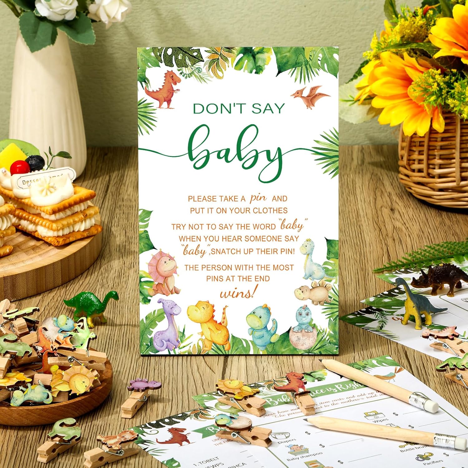 321 Pcs Dinosaur Baby Shower Decorations 5 Set Games Rawr It'S A Boy Baby Shower Party Supplies Bingo Game Don'T Say Sign Clothespin For Dino Gender Reveal Birthday Party Supplies