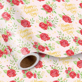 Valentines Wrapping Paper Roll, Pink With Red Rose & Gold “Happy Valentine’S Day” Lettering, Romantic Floral Gift Wrap For Wedding, Anniversary, Birthday, Party, Mini Roll 17In X 16.4 Ft