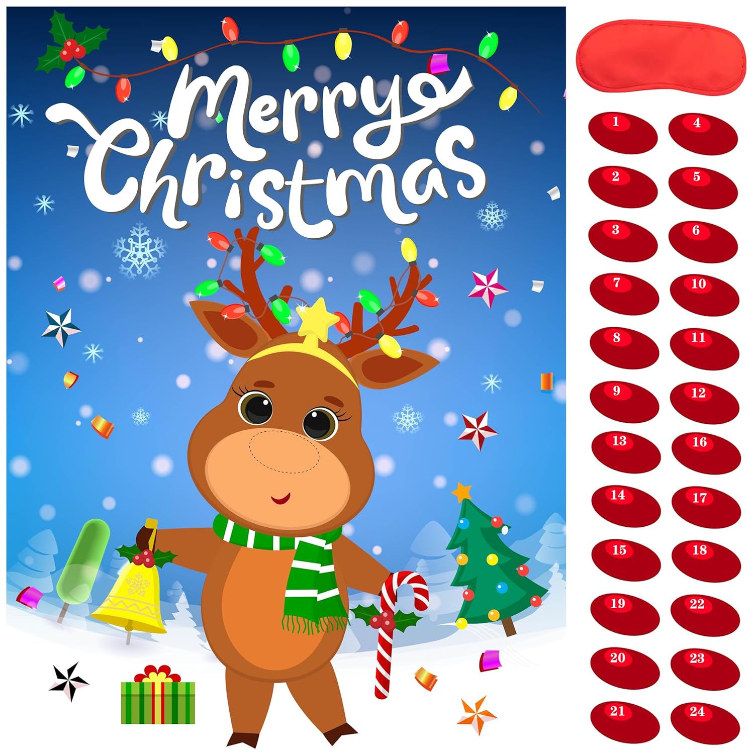 Pin The Nose On The Reindeer Christmas Party Games For Kids Xmas Activities Holiday Party Game With 24Pcs Nose Stickers Pin The Tail Christmas Party Favors Supplies For Adults