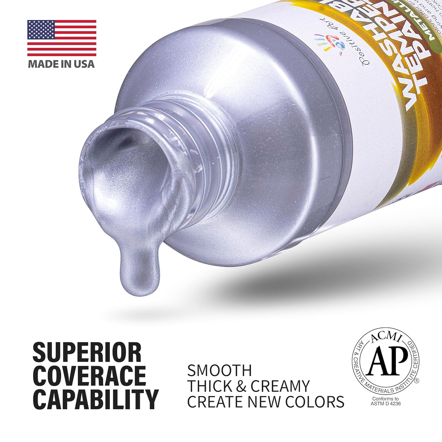 Metallic Washable Tempera Paint – 6 Shimmer Colors, 4 Fl Oz Bottles, Non-Toxic Kid-Safe School & Craft Paint, Easy Cleanup, Classroom Art Supplies, Made In Usa