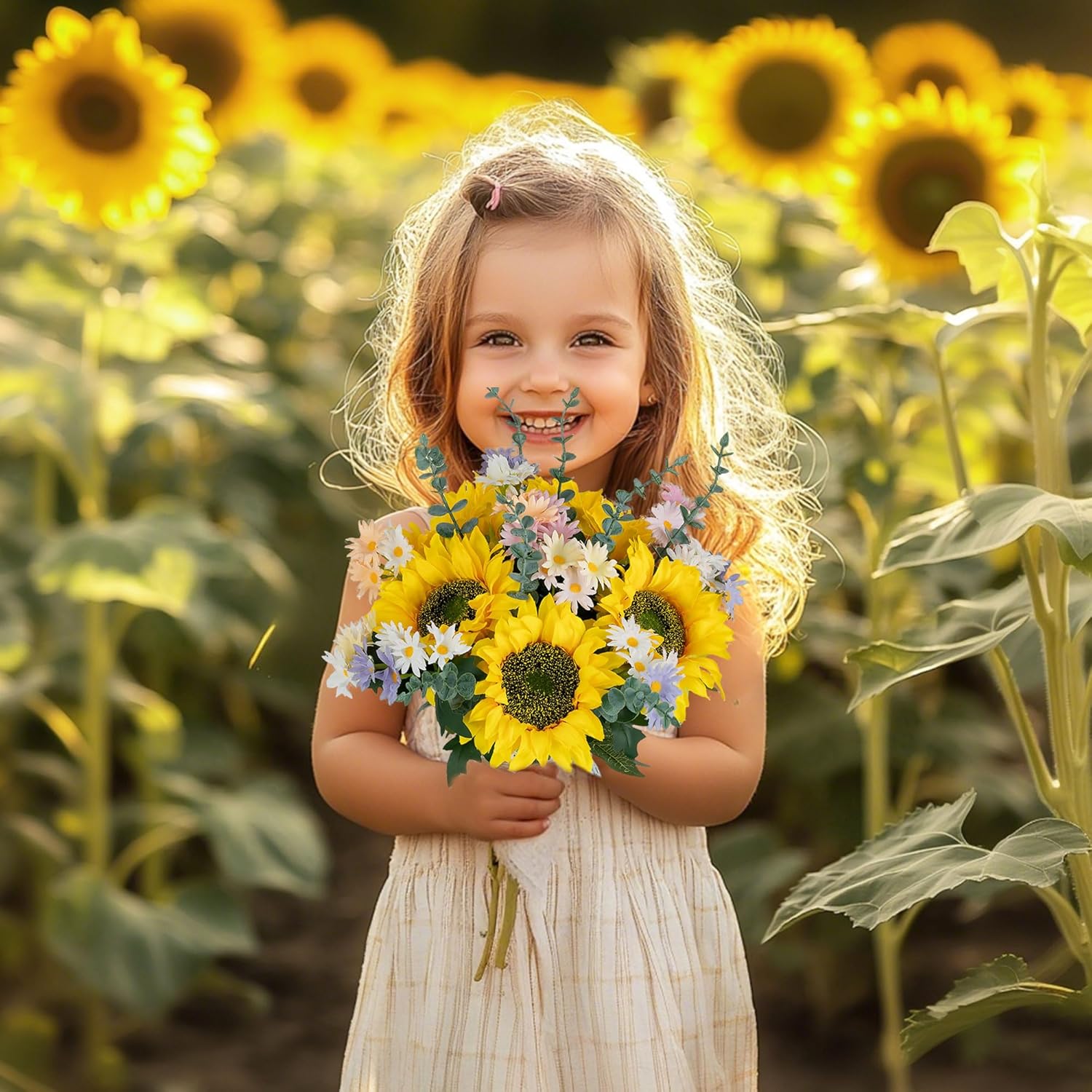 Sunflower Fake Flowers In Vase: Sunflowers Artificial Flowers With Vase For Table Centerpieces Decor - Silk Flower Bouquet Faux Arrangements Kitchen Bathroom Wedding Party Decoration