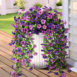 Artificial Hanging Flowers For Outdoors, 2 Pcs Fake Hanging Plant Spring Summer Decor, Uv Resistant No Fade Faux Silk Daisy Flower For Planter Front Door Porch Patio Yard Garden(Double Purple)