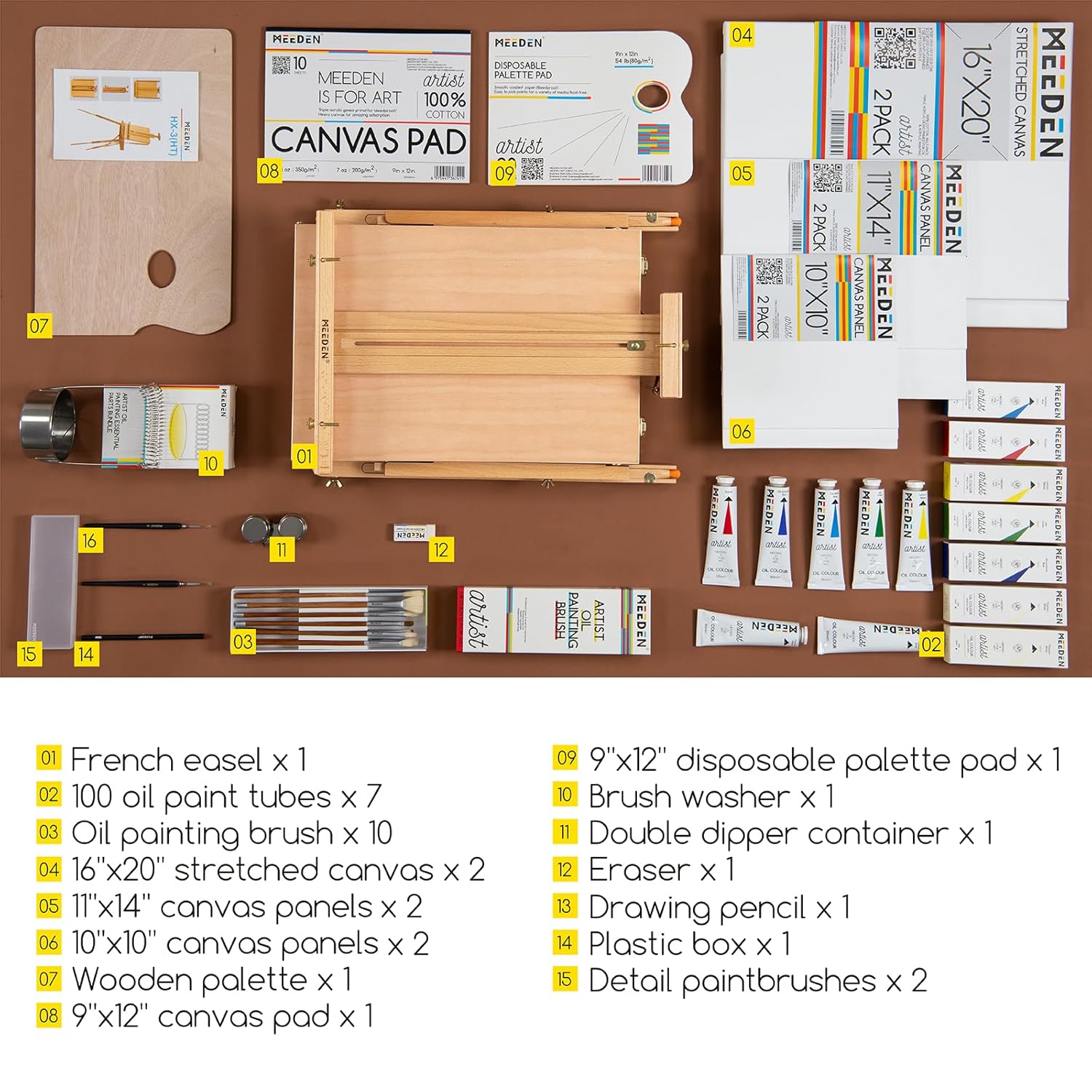 Oil Painting Set With French Easel, Paint Kit With Easel,7X100Ml/3.38Oz Paint, Paintbrushes,Canvas & Oil Painting Supplies For Adults &Artists