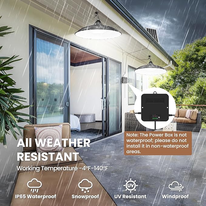 Solar Shed Light Dual Lamp 2000LM Indoor Outdoor Pendant Light with Pull String