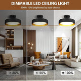 12 Inch Black Gold LED Ceiling Light 25W Dimmable Semi Flush Fixture