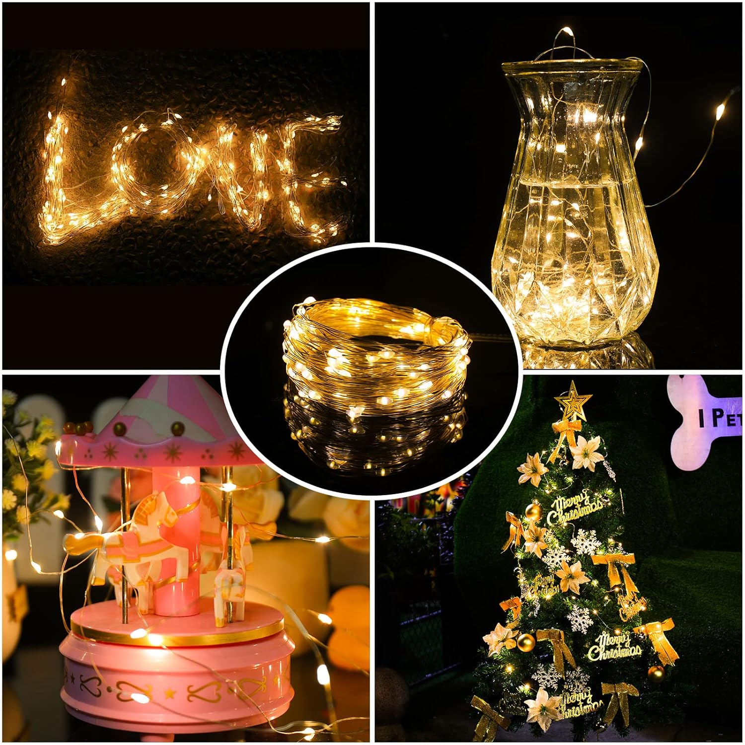 2 Pack Fairy Lights 100 Led 33 Ft Christmas Lights Usb Powered Silver Wire String Lights, Mini Lights With Remote Contro