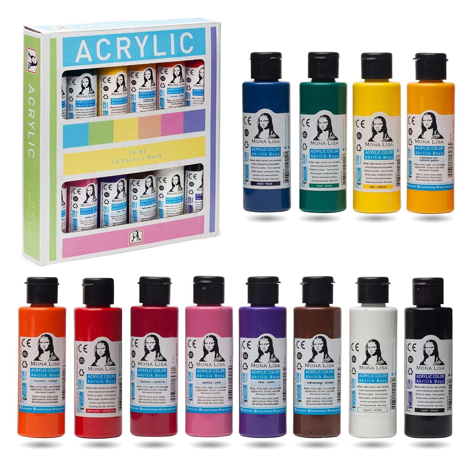 Acrylic Paint Set – 12 X 70 Ml Non-Toxic, Waterproof Colors For Kids, Beginners & Hobby Artists | Works On Canvas, Wood & Stone