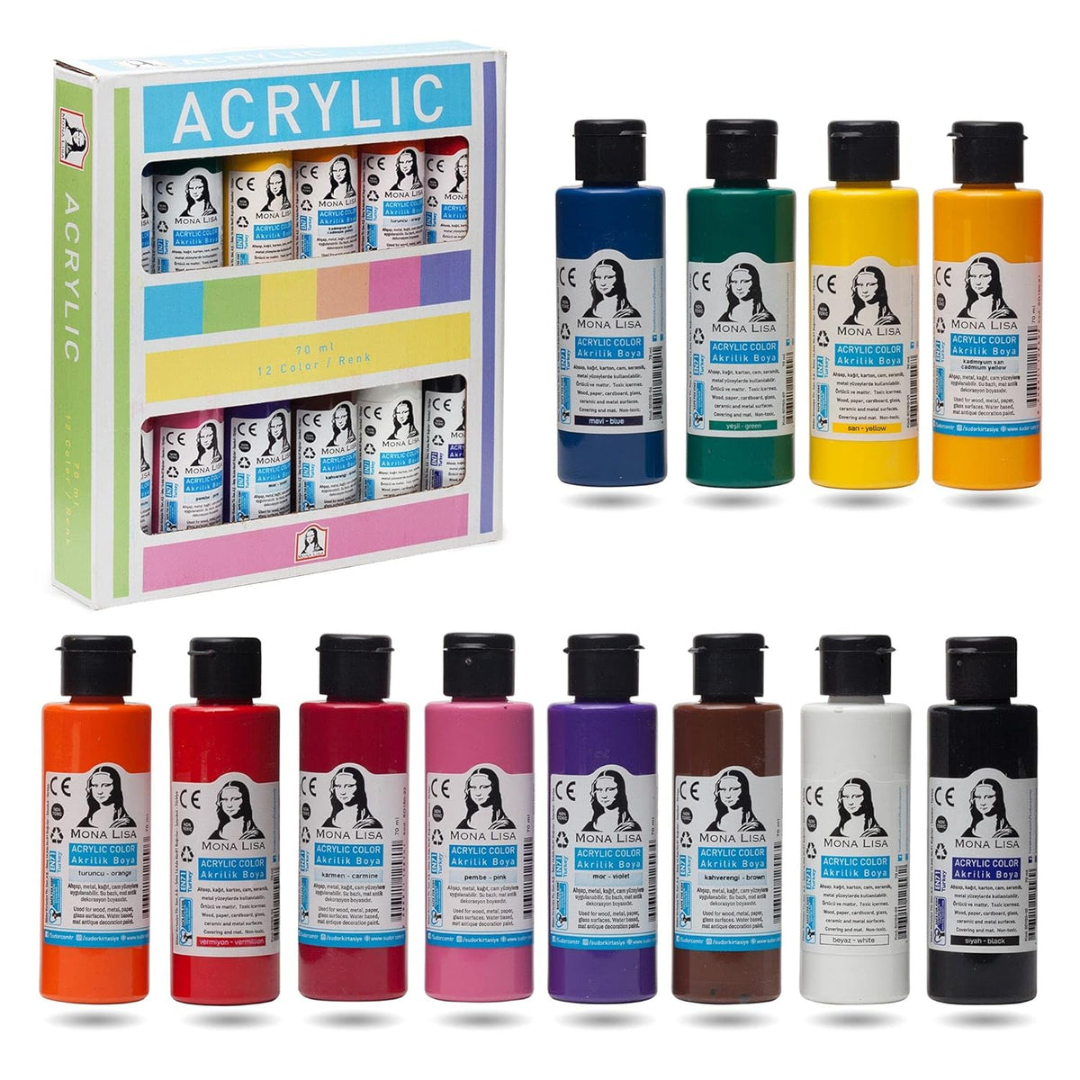 Acrylic Paint Set – 12 X 70 Ml Non-Toxic, Waterproof Colors For Kids, Beginners & Hobby Artists | Works On Canvas, Wood & Stone