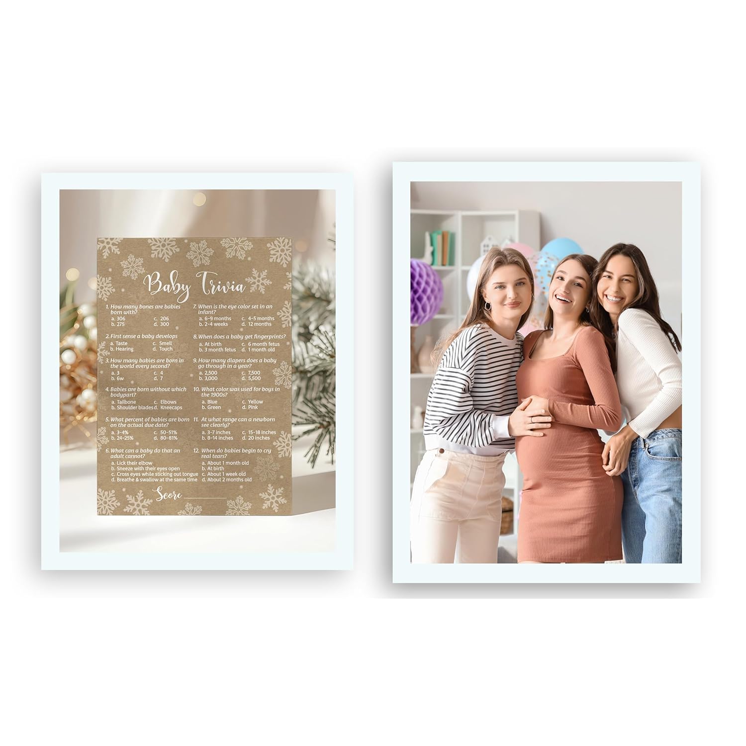 Snowflakes Baby Shower Game — Baby Trivia Game — Pack Of 25 — Winter Wonderland Baby Shower Game, Fun Baby Facts Game It’S Cold Outside Baby Shower Activity Gender Neutral Baby Shower Game G782-Trv