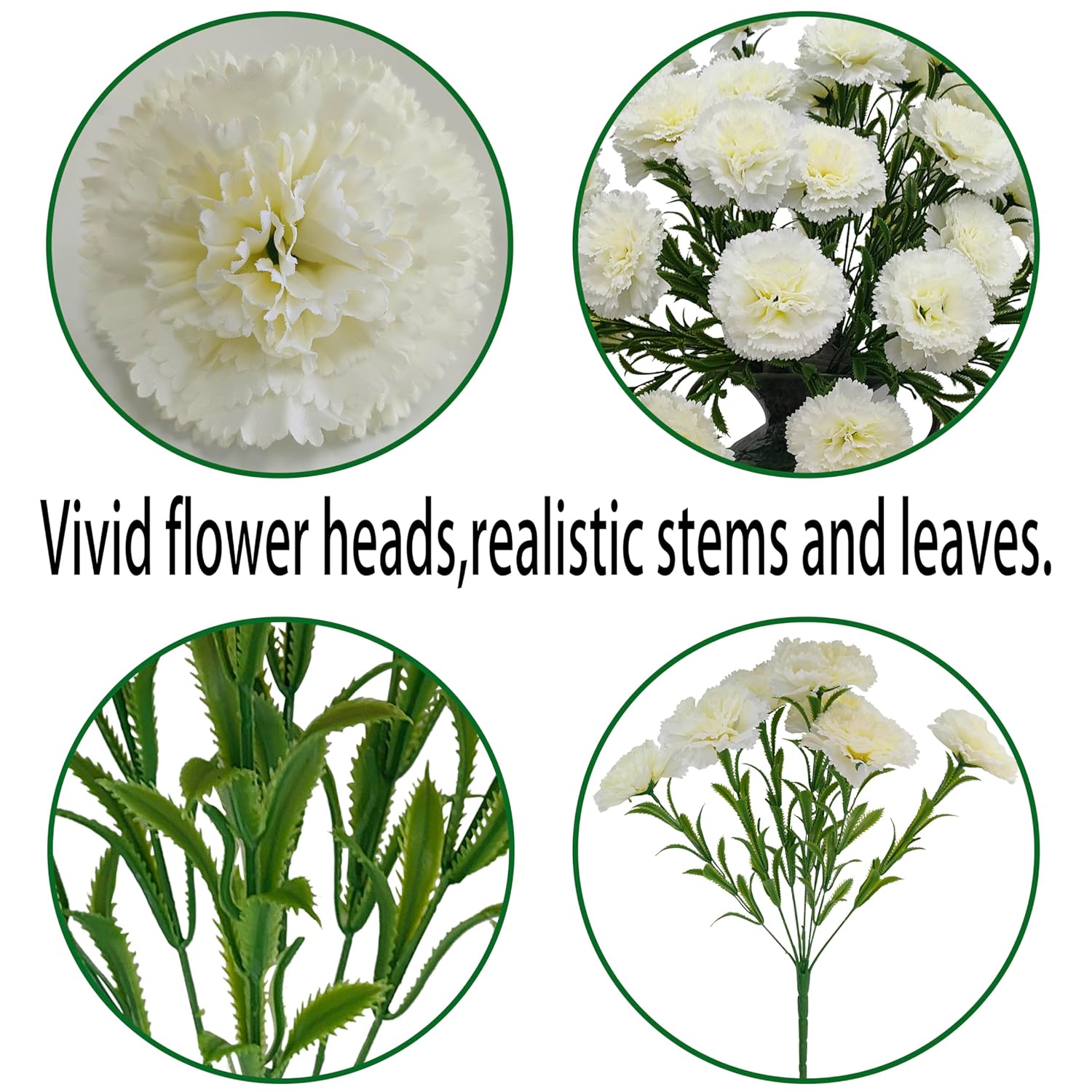 Carnations Artificial Flowers,8Pcs 56 Heads Faux Fake Silk Carnations,16 In Carnation Bouquet For Wedding Home Centerpieces Floral Arrangements (8, Ivory, 56)