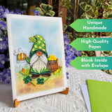 St. Patrick'S Day Card, Green Gnome Quilling Card, Artful Greeting Card, Handcrafted St Patrick Day Card, Vintage Saint Patrick'S Card For Family, Friend, Blank Inside With Envelop