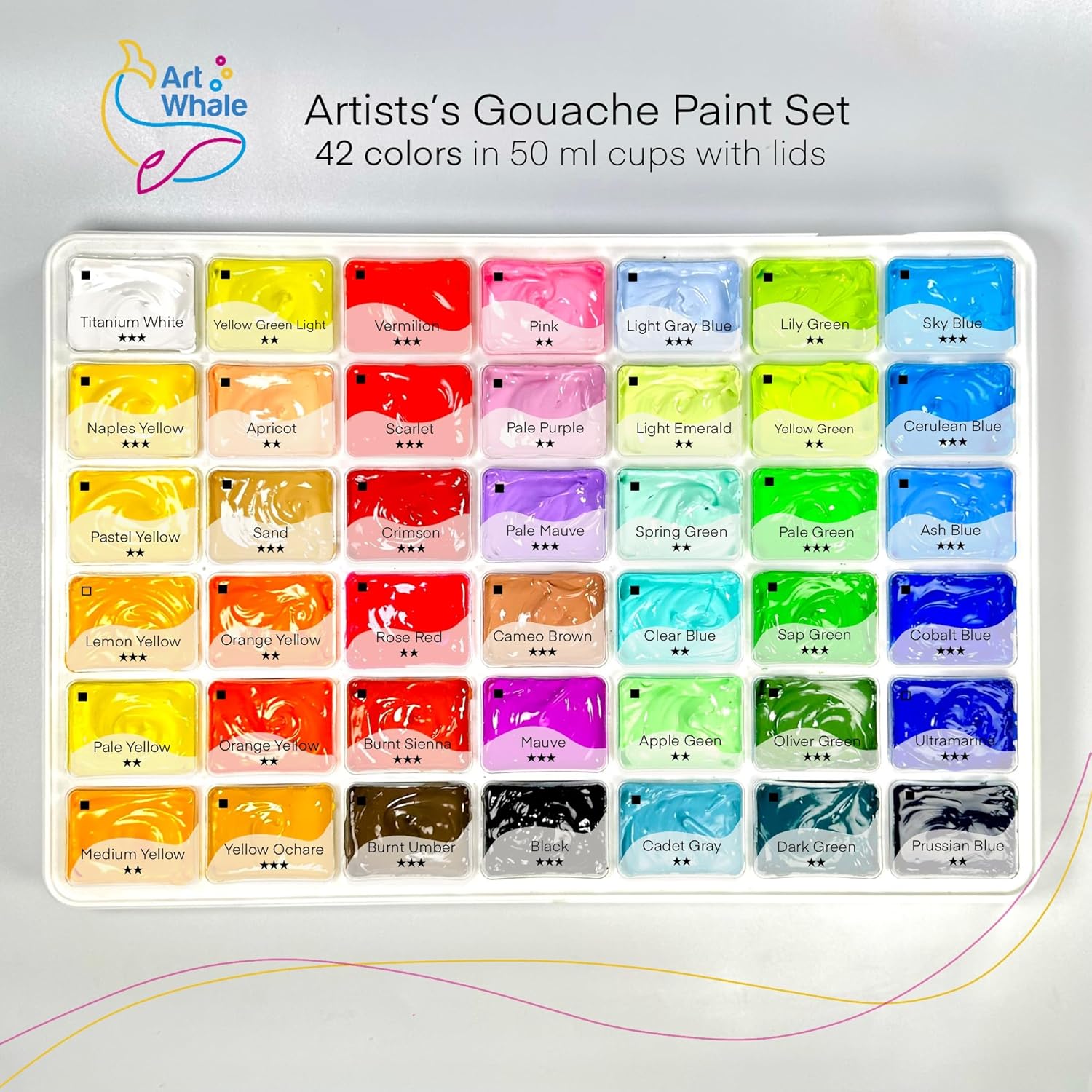 Gouache Paint Set 42 Colors In Cups With Lids (Each 50Ml/1.7Oz)|Intense Pigments, Refillable, Pro-Quality