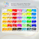 Gouache Paint Set 42 Colors In Cups With Lids (Each 50Ml/1.7Oz)|Intense Pigments, Refillable, Pro-Quality