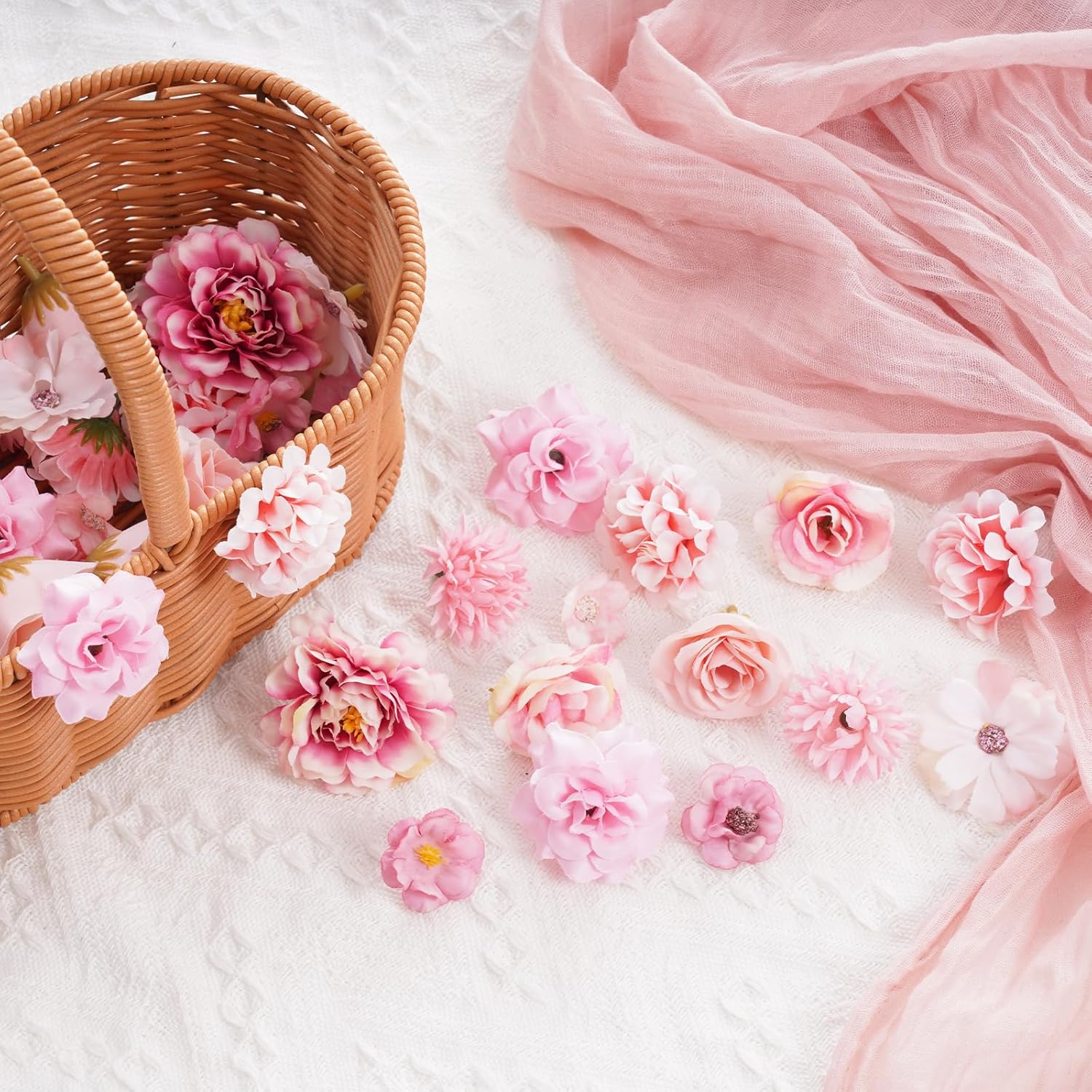 54Pcs Faux Flowers Heads Small Decorative Flowers For Crafts Cake Wreath Garlands Wedding Table Home Decoration