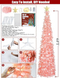 6 Ft Pop Up Christmas Tree With 100 Led Timer Lights & Remote, Pink Collapsible Christmas Tinsel Tree Artificial Pencil Tree Xmas Decoration For Holiday Home Office Party, Usb Powered
