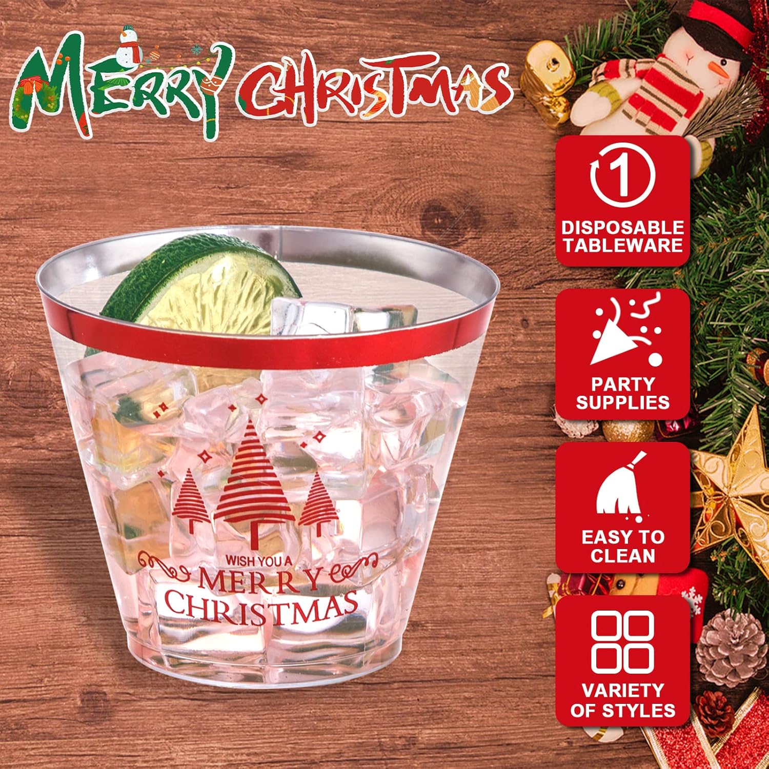 60Pcs Christmas Party Cups, 9Oz Merry Christmas Cups, Christmas Disposable Plastic Cups For Daily Use, Holiday Party Supplies