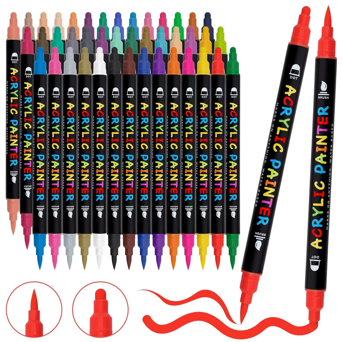 Acrylic Paint Pens - 42 Colors, Dual Tip Pens With Medium And Brush Tips For Rock Painting, Wood, Ceramic, Fabric, Canvas, Easter Eggs, Pumpkin Kits, Diy Crafts