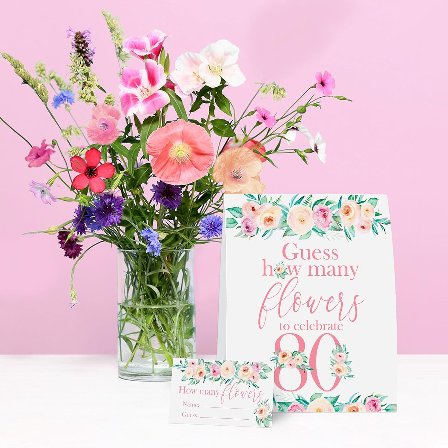 80Th Birthday Party Game – How Many Flowers – Pink Floral Birthday Games For Adults, Flower Garden Theme