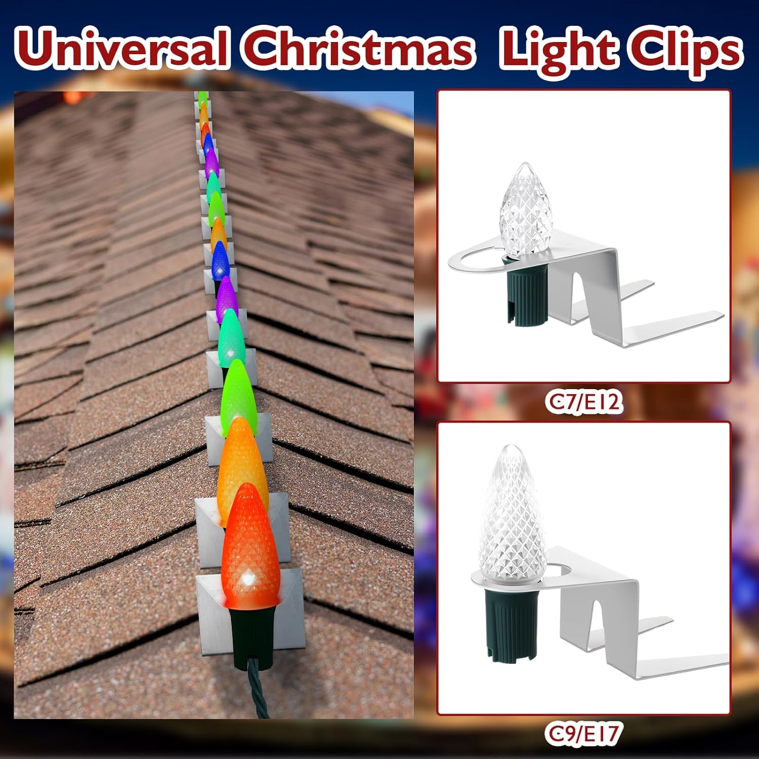 The 50 Pack Ridge Clips Christmas Light Clips For Upright Installing C7 C9 Bulbs Roof Row Light Hooks Aluminum Holiday Outdoor String Hook For Roof Gutter Strings Multi Functional Universal