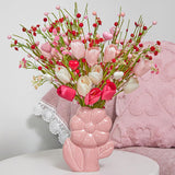 6Pcs Valentine'S Day Artificial Flowers, 15.7 Inch Tulip Heart Stems With Pink White Berries For Vase Centerpiece, Wedding Home Decor