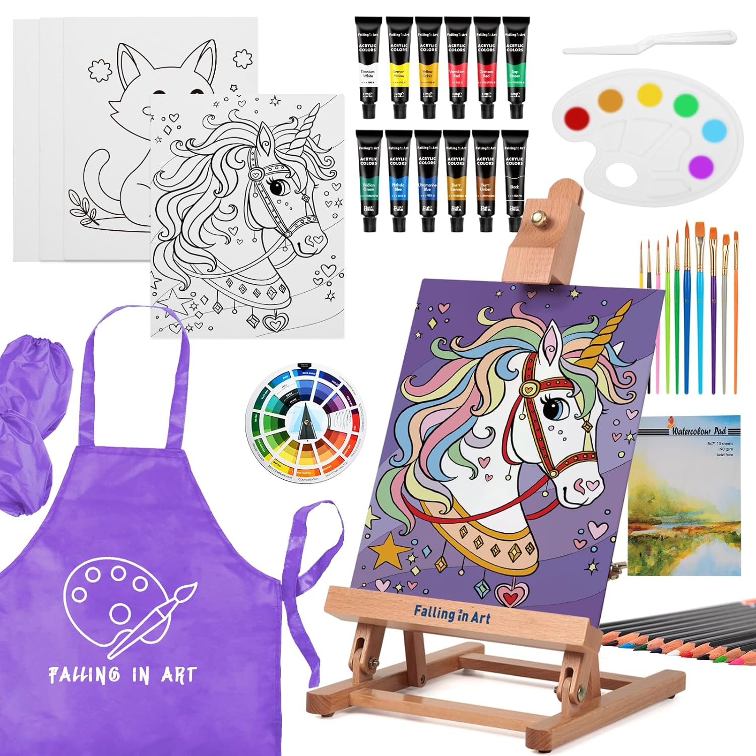 46 Pcs Acrylic Paint Set With Table Easel, Art Painting Kit With Acrylic Paints, Canvas Panels, Paintbrushes, Canvas Supplies Kit For Kids, Adults, Beginners, And Artists, Purple