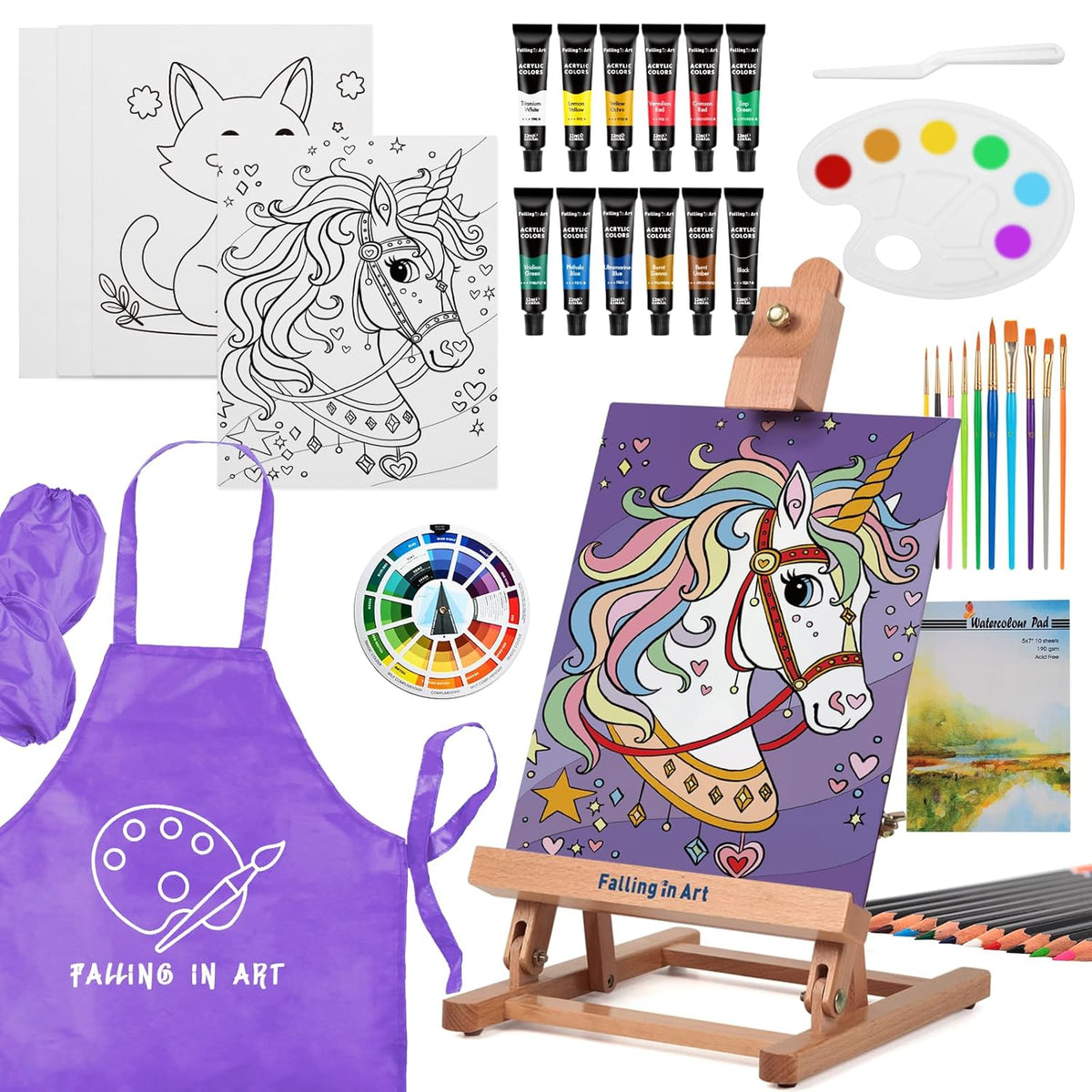 46 Pcs Acrylic Paint Set With Table Easel, Art Painting Kit With Acrylic Paints, Canvas Panels, Paintbrushes, Canvas Supplies Kit For Kids, Adults, Beginners, And Artists, Purple