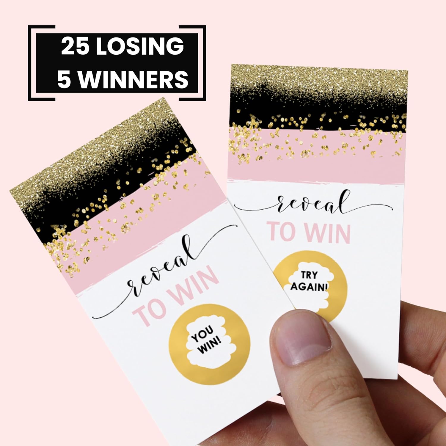 Blush & Gold Scratch-Off Game Cards For Bridal, Baby Showers, Weddings, Raffles - 28 Pack