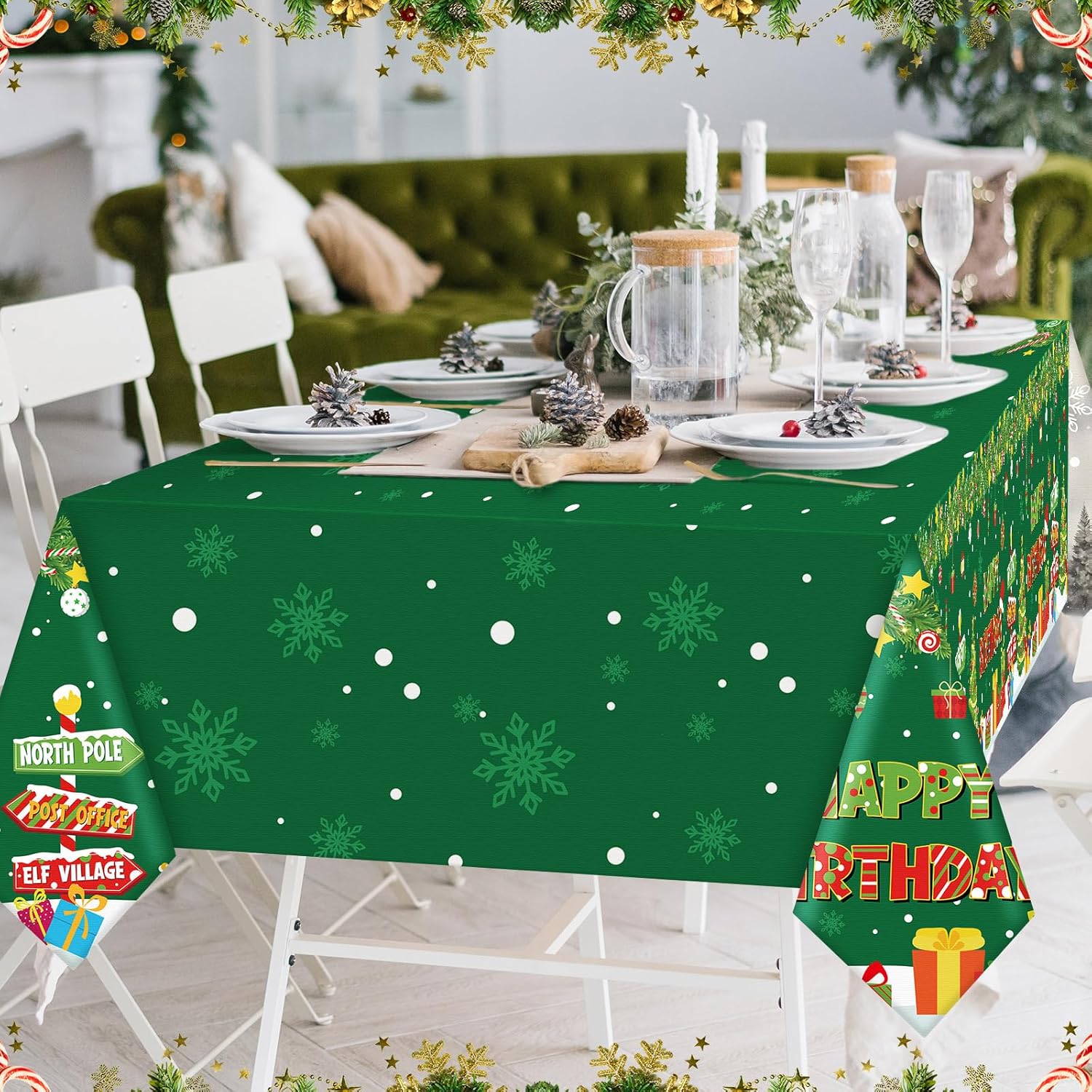 3 Pack Christmas Birthday Tablecloth Disposable Xmas Happy Birthday Table Cover For Merry Christmas Party Supplies, 54 X 108 Inch