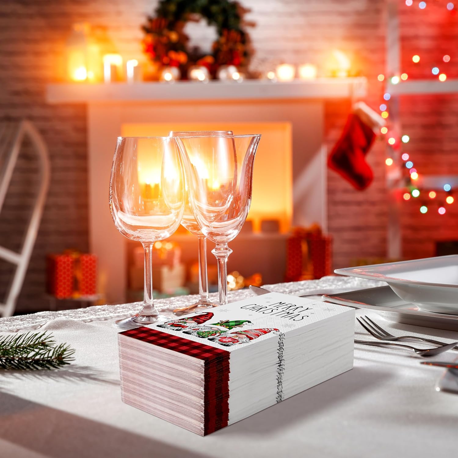 Christmas Napkins Disposable, 100Pcs Christmas Gnome Paper Napkins, Christmas Disposable Paper Decorative Guest Napkins For Christmas Dinner Party Supplies, 7.87 X 4.3 Inch(Gnome)