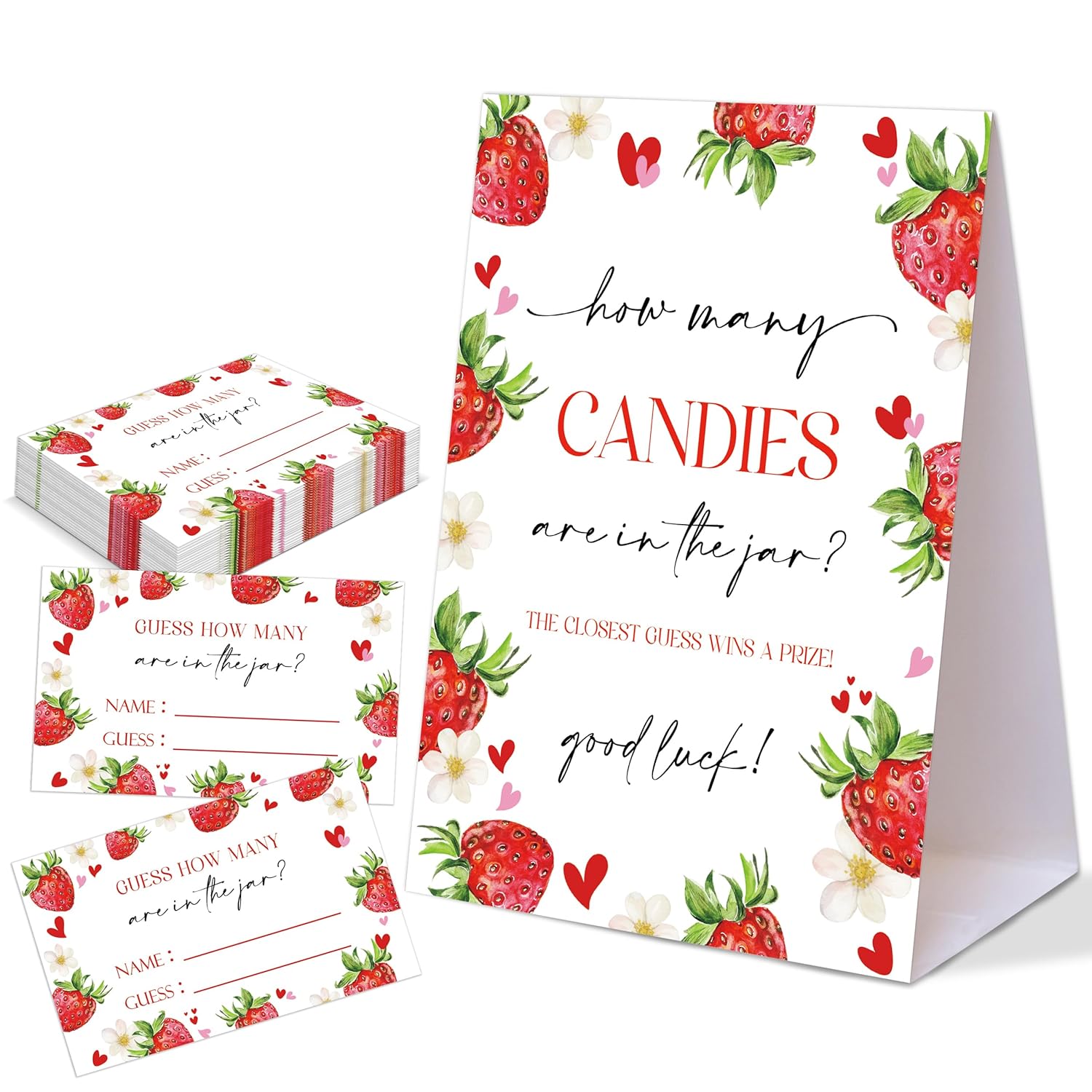 Strawberry Themed How Many Candies Are In The Jar, 1 Tabletop Sign And 50 Cards, Berry Sweet Baby Shower Decorations, Wedding Baby Shower Gender Reveal Event & Party Supplies