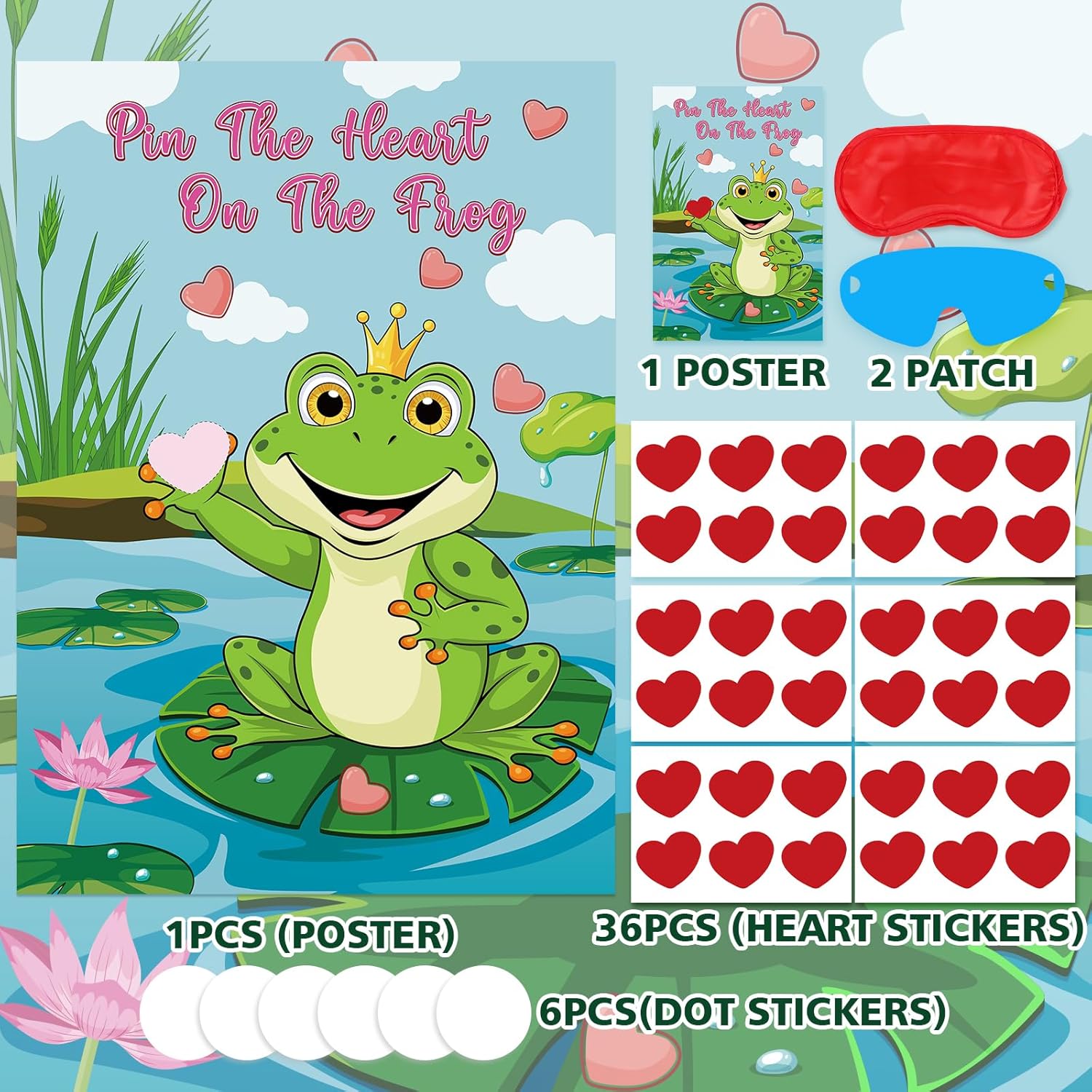 Pin The Heart On The Frog Valentines Games For Kids Valentines Party Games Supplies, Large Valentines Day Pin The Tail Games Poster With 36 Heart Stickers