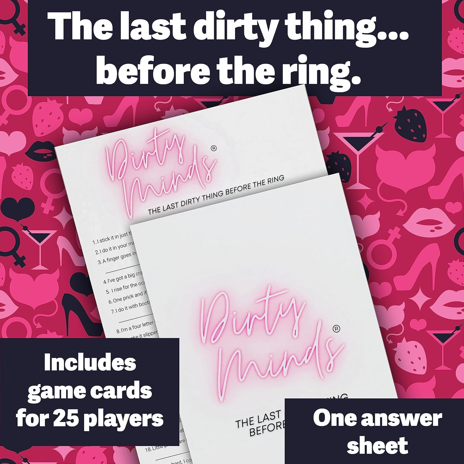 TDC Games Dirty Minds Bachelorette Party Games for Adults, Bridal Shower Games Quiz with Naughty Clues for 25 Guests, Adult Games for Game Night, Couples Games for Adults, Funny Wedding Shower Games