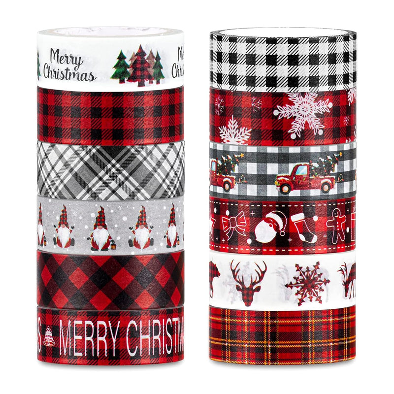 12 Roll Christmas Plaid Washi Tape Red Black White Buffalo Check Holid