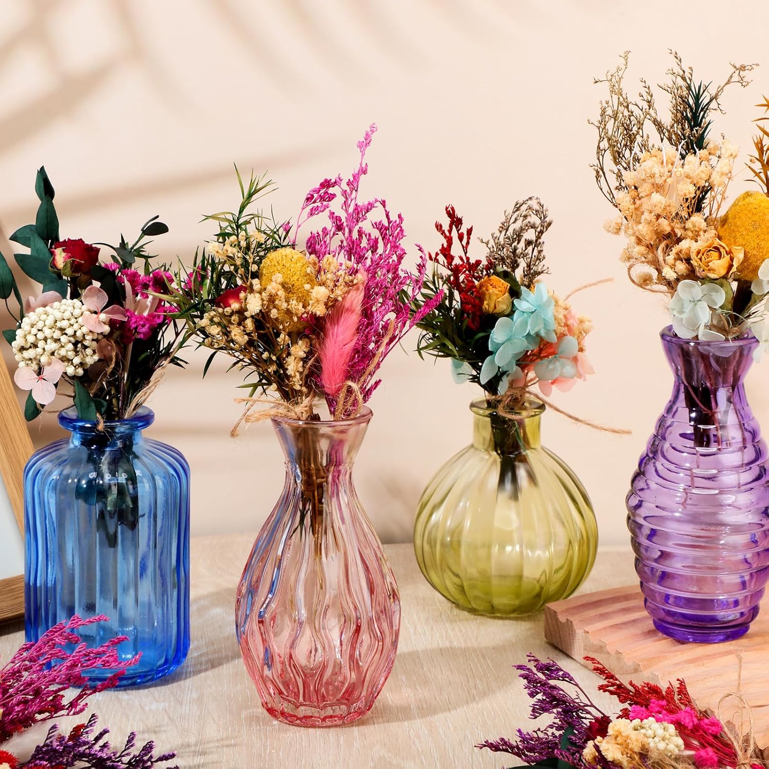 24 Pcs Dried Flowers Bouquet Boho Mini Dried Flower With Stem Small Floral Plants Mixed Natural Flowers Bundles For Crafts Vase Diy Photo Props Wedding Decoration