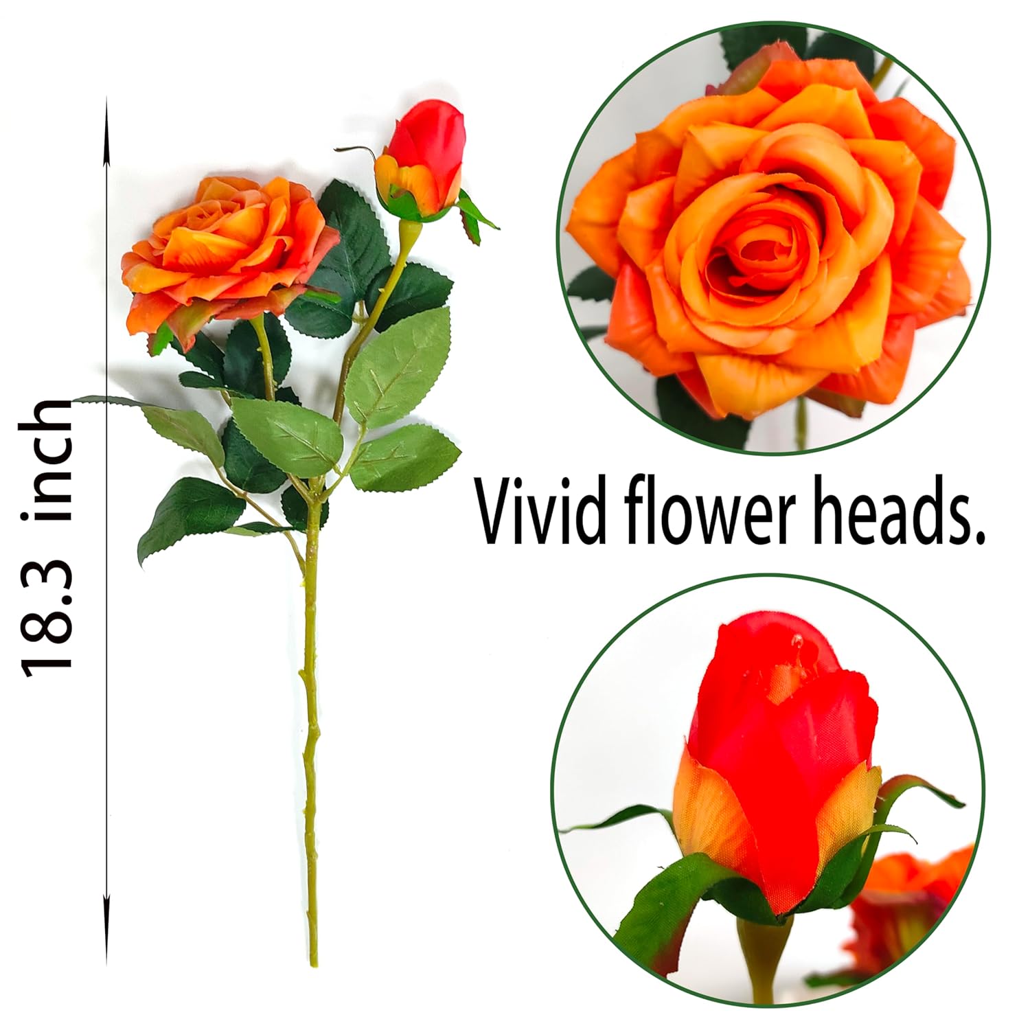 Fake Sunset Red Flowers, 6 Pcs Faux Silk Real Touch Moisturizing Artificial Rose Flowers For Wedding Decor,Flores Irosas Artificiales Para Decoracion(6, Orange)
