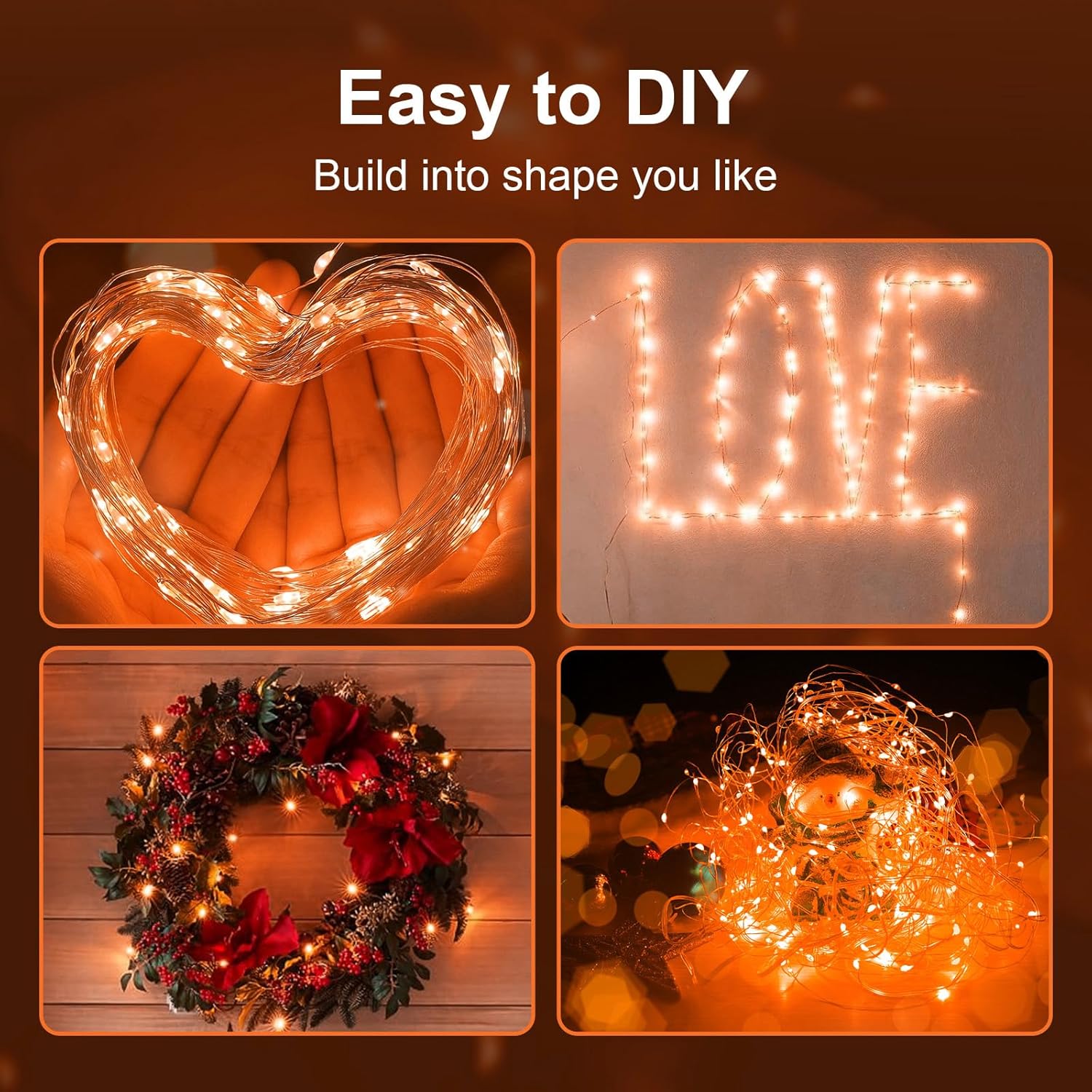 Fairy Lights Battery Operated, 8 Pack Orange Twinkle String Lights 20 Led 7Ft Waterproof For Bedroom Decor, Halloween, C