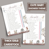 Woodland Baby Shower Games For Girl - 25 Guess Who Mommy Or Daddy Game Cards, Fun Guessing Activities For Guests Prizes, Boho Animals Theme Neutral Pink, 25 Cards