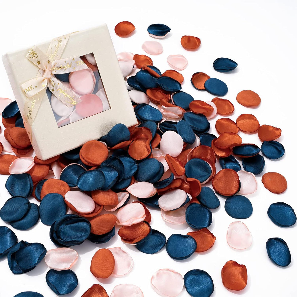 300Pcs Silk Rose Petals With Box Navy Blue Champagne Ivory Artificial Flower Petals For Bridal Shower Wedding Aisle Table Centerpieces Reception Tables Romantic Night Decoration