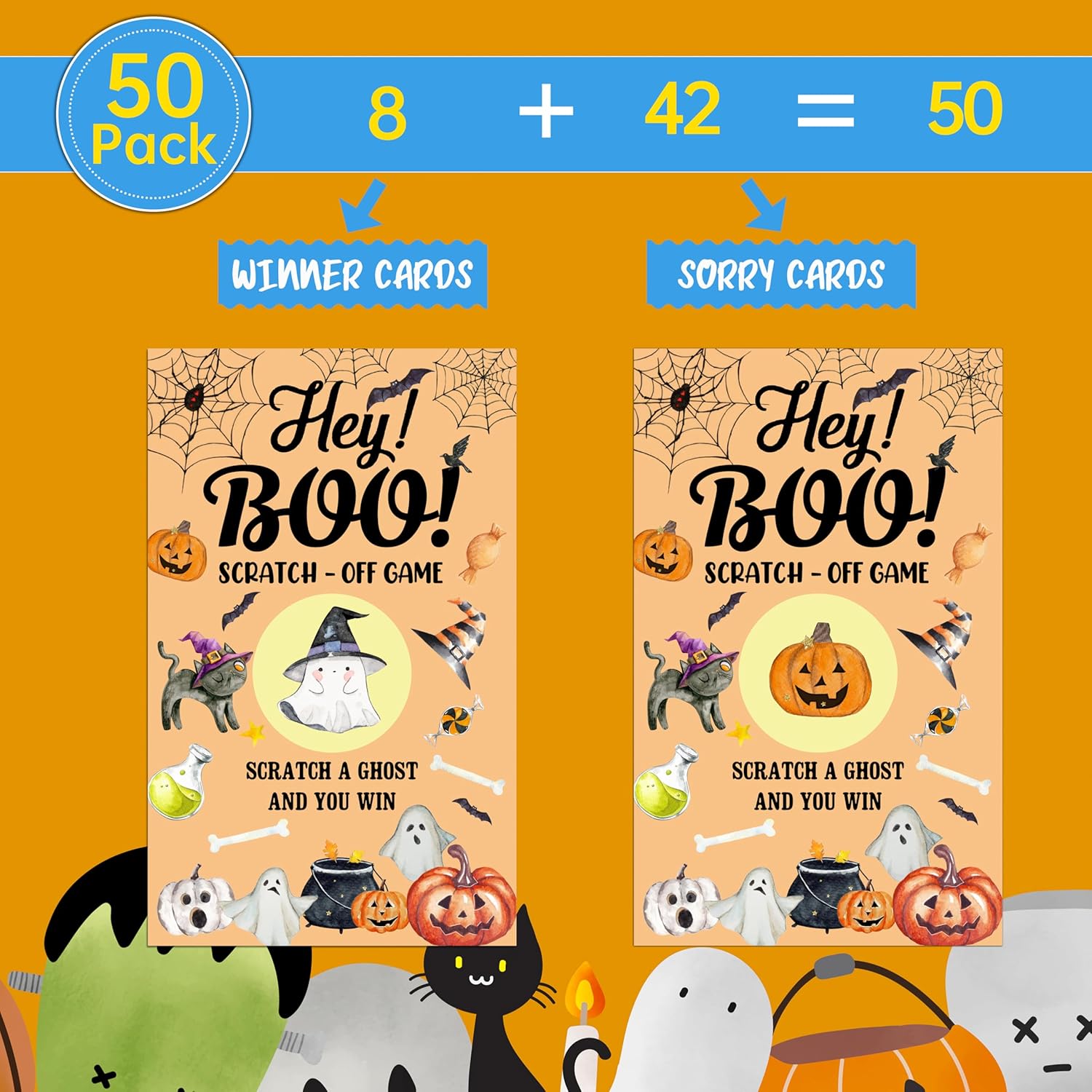 Halloween Games -50 Pack, Scratch Off Halloween Party Game, Spooky Party Activity For Groups Family Adults Festive Raffle Tickets, Holiday Games Ideas Activities Supplies, A09