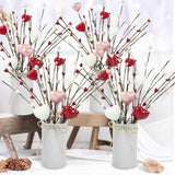 4 Pcs Artificial Valentines Day Flower Picks 12'' Fake Berry Floral Branches With Metal Pot Heart Shaped Stem Branches For Home Wedding Decor