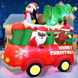 8 Ft Tall 8 Ft Long Giant Christmas Inflatable Black Santa Claus In Truck Outdoor Decoration With Gingerbread Penguin Xm
