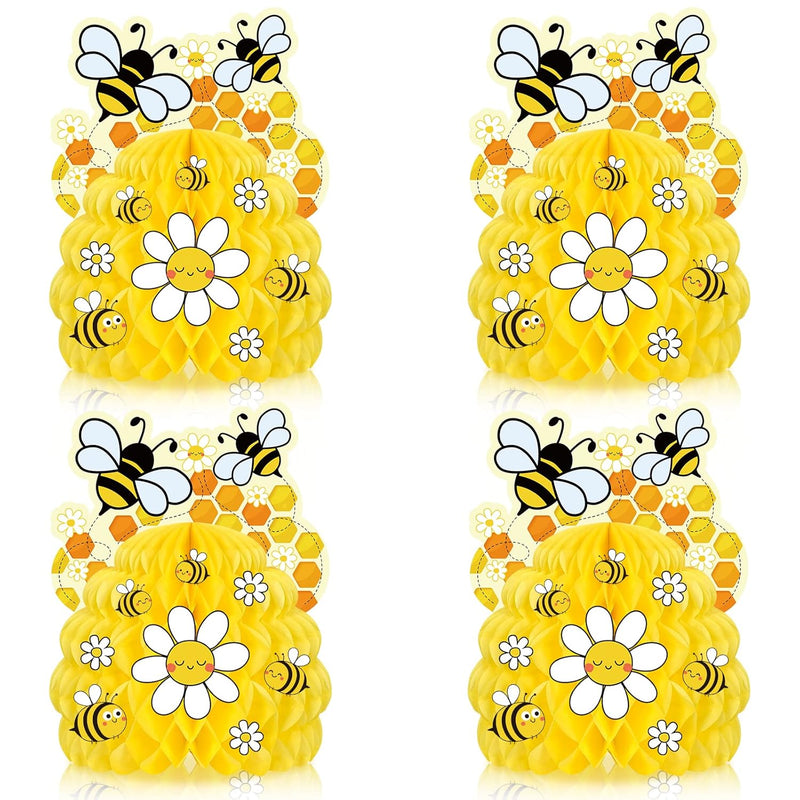 4Pcs World Bee Day Table Centerpiece Decor Yellow Honeycomb Bee Table