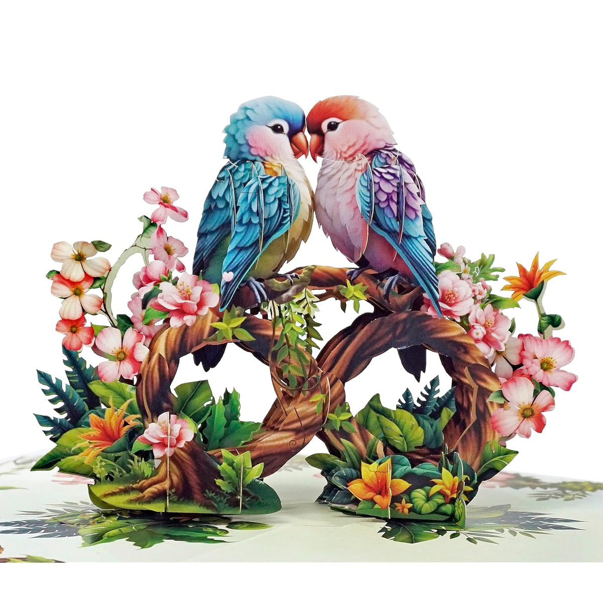 Valentines Day Card, Anniversary Card Pop Up, Wedding, Engagement, 3D Greeting Card (Parrot Couple)