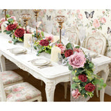 2Pcs 6Ft Artificial Flower Garland With 6 Decorative Plastic Butterflies, Fake Rose Flower Greenery Garland Floral Vines For Wedding Home Party Table Runner Wall Backdrop Decor (Red-2Pcs)