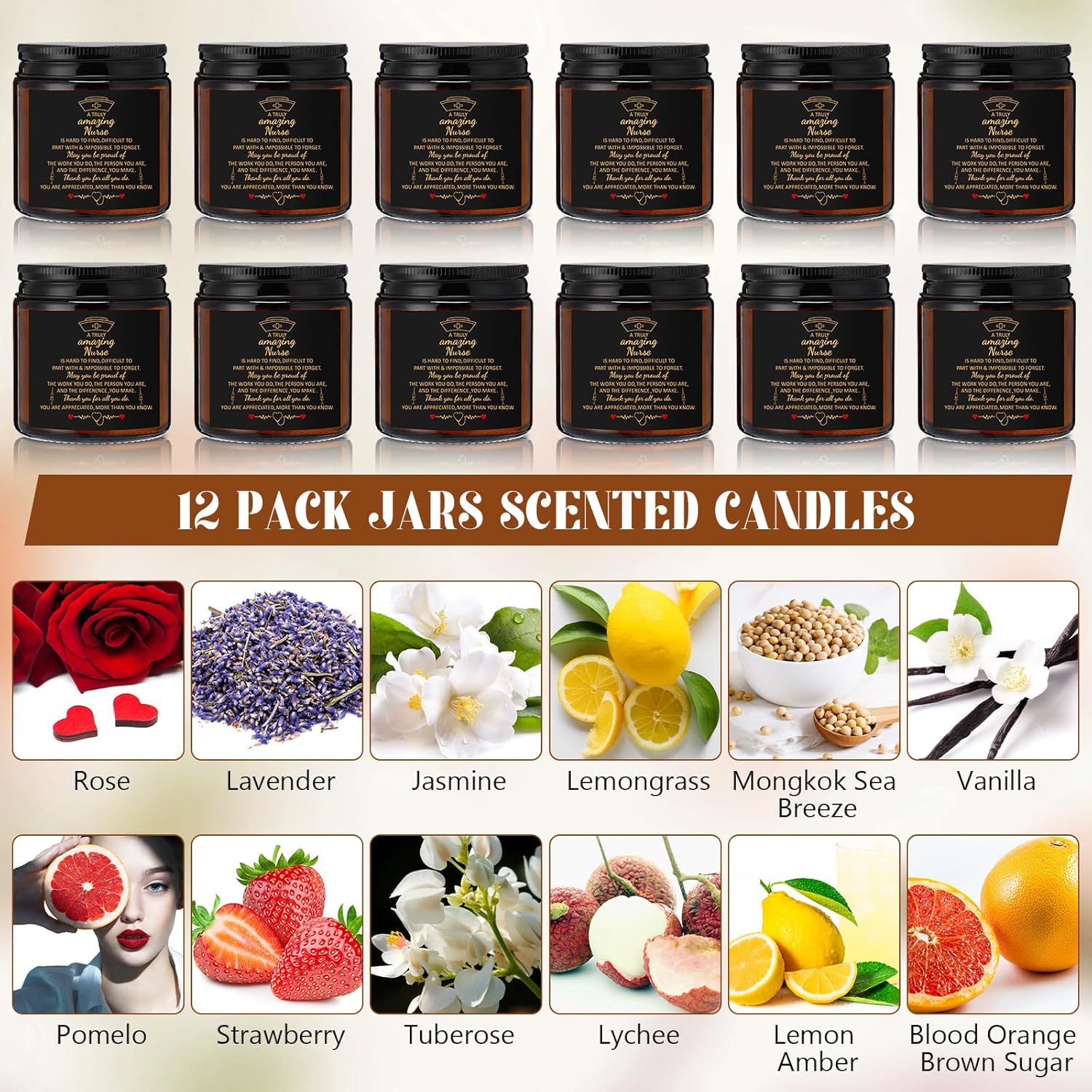 12 Pcs Nurse Appreciation Gifts Scented Candles 3.5 Oz Soy Wax Candles For Nurses Week Registered New Future Practitioner School Graduation Gifts (12 Fresh Scents,Brown)