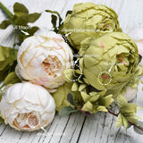FiveSeasonStuff Rustic Brown, Beige & Green Artificial Peony Bouquets, 2 Silk Flower Bundles with Hydrangeas for Wedding & Dining Table Centerpieces, Living Room & Home Decor