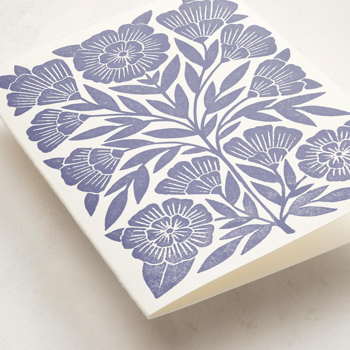 Block Print Floral Blank Card For Any Occasion, Botanical Linocut Illustration Note Card, Premium 5X7 Blank Greeting With Envelope, Classic Blue Flower Design For Thank You Sympathy Thinking Of You Valentine'S Day