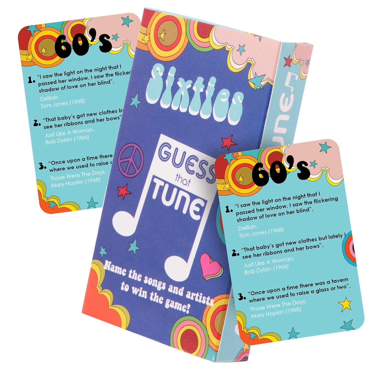 Sixties Guess That Tune Music Card Games For Adults And Families | Song Lyrics Game Night - Name The 60’S Song For Music Lovers & Sixties Trivia Themed Nostalgia Gift