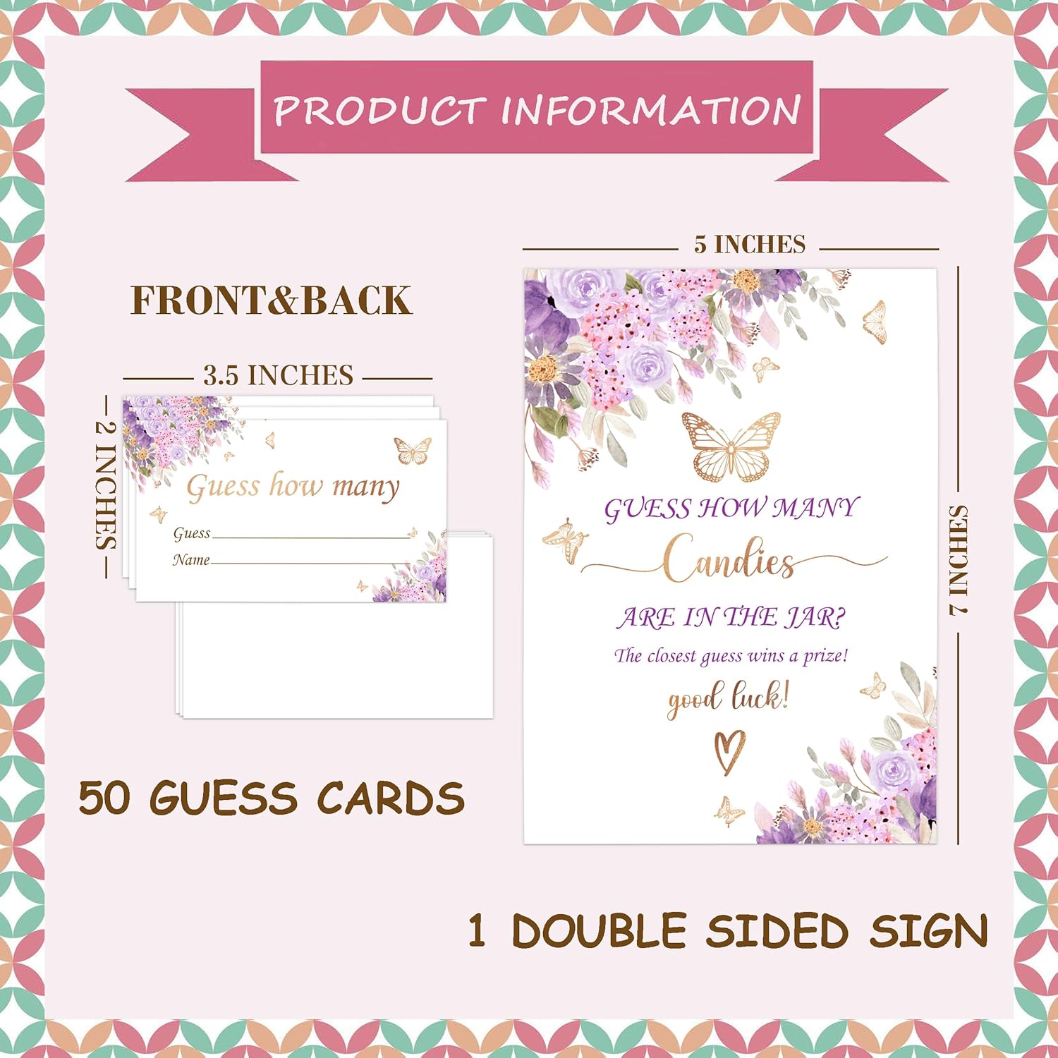 Butterfly Baby Shower Game, Guess How Many Candies Are In The Jar, Pack Of 1 Sign And 50 Guessing Cards, Baby Shower Decoration, Gender Neutral - 06